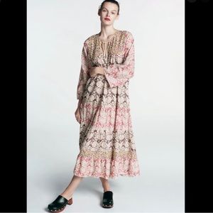 Zara Long Flowing Voluminous Patchwork Print Dress Small